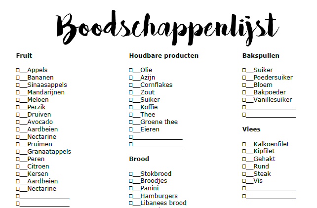 gezonde boodschappenlijst